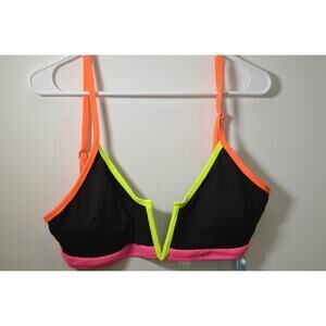 Popvil Neon Colorblock Bikini Top Black Pink Orange Adjustable PXL